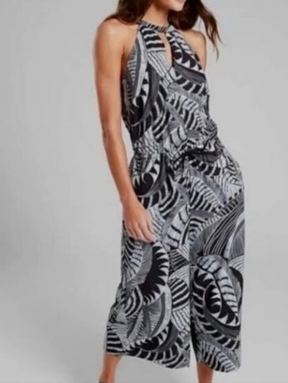 Athleta ECU Sol Printed Wide Leg Romper, Black & White/Silver Print S:4